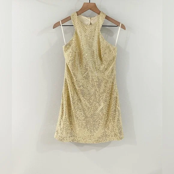 jessica mcclintock gold dress | Dresses | Jessica Mcclintock Sequin Cocktail Size 9 catching open back Vintage Jessica McClintock Gunne Sax